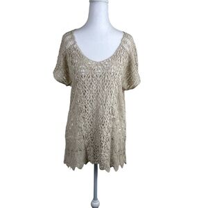 XCVI Crochet‎ Knit Top Medium Cream Bohemian Boho Open Weave Sheer Lightweight
